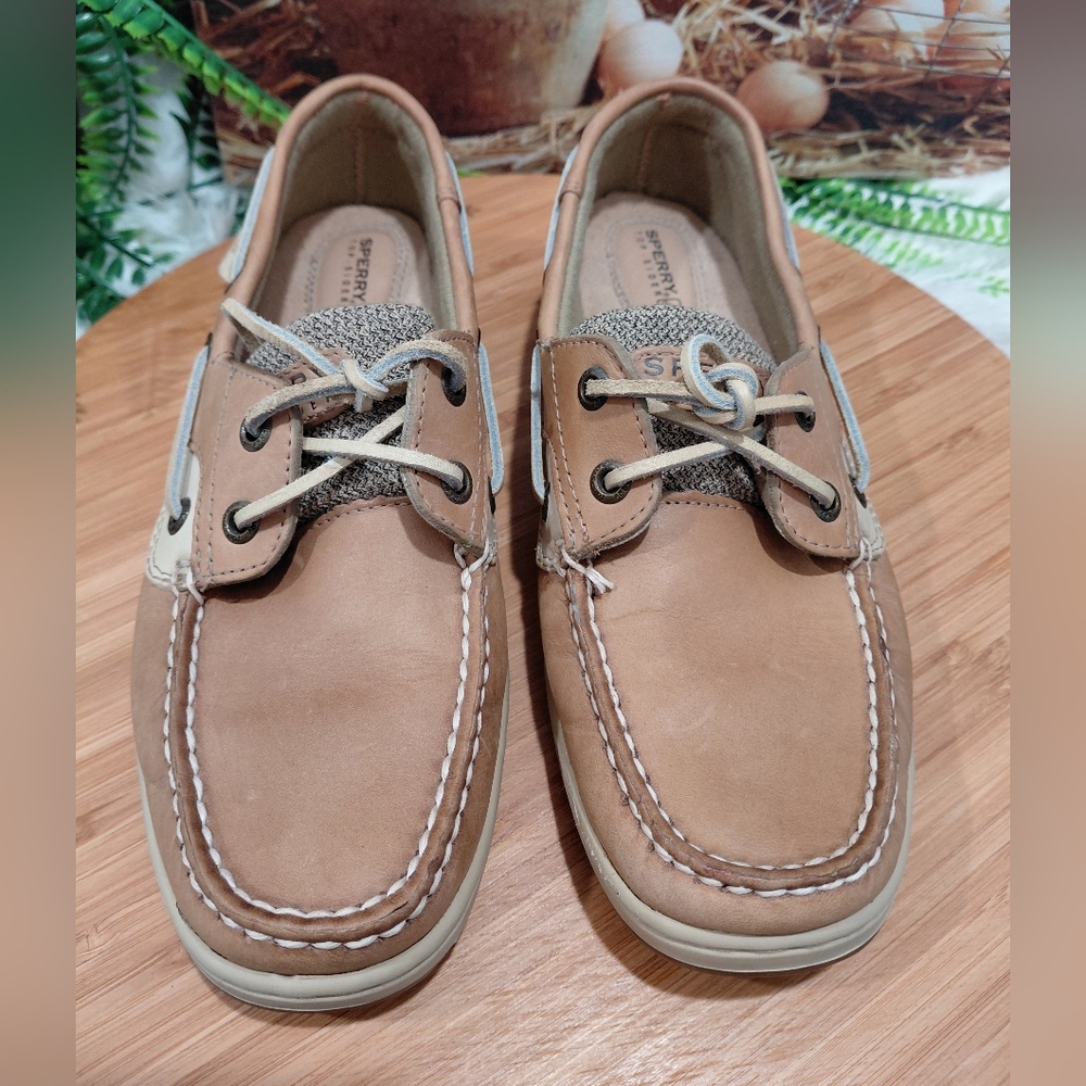 Sperry Womens Brown and Cream Boat Shoes Sz 7